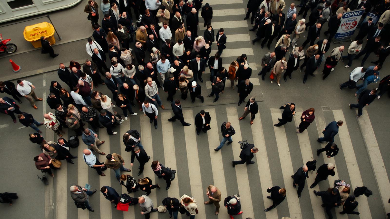 An overhead view of a city crossing