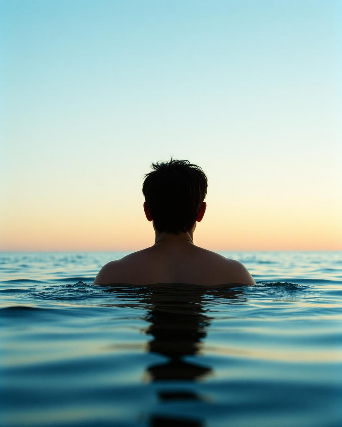 A solitary swimmer at first light